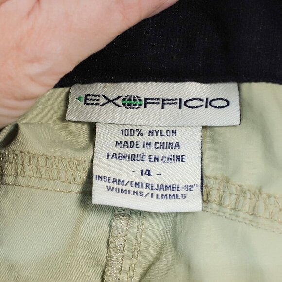 ExOfficio Size 14 green cargo multi-pocket belted travel/hiking pants - Picture 10 of 14
